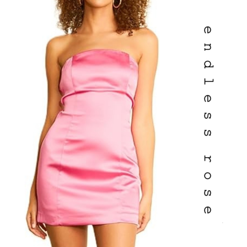 Endless Rose - Satin Cross Spaghetti Tie Mini Dress - Berry Pink - Picture 1 of 10